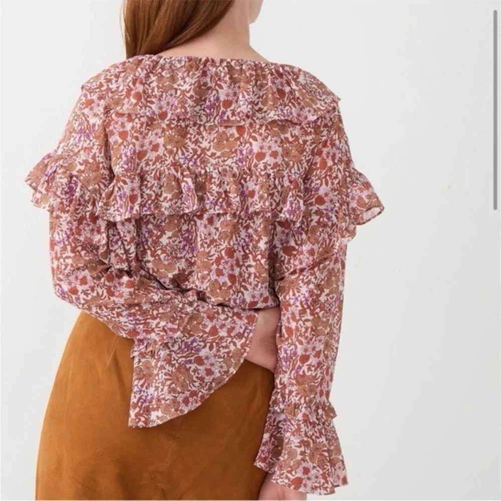 NWT J. Crew Floral Ruffle Floral Blouse Pink